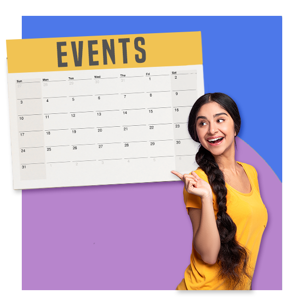 A girl pointing to events calendar